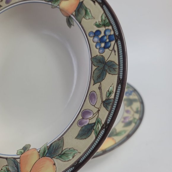 TWO Mikasa Intaglio Garden Harvest Rim Soup Bowls Fruit and Leaves on Rim - Picture 12 of 13